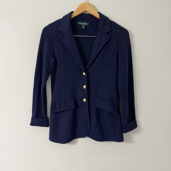 Lauren Ralph Lauren Navy Knit Blazer Jacket | Women’s Small - Picture 2 of 5